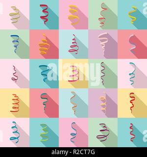 Serpentine coil ribbon icons set. Flat illustration of 25 serpentine coil ribbon vector icons for web Stock Vector