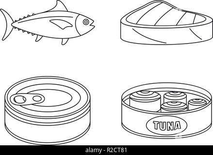 Tuna fish can steak icons set. Outline illustration of 4 tuna fish can steak vector icons for web Stock Vector