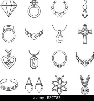 Jewellery necklace luxury icons set. Outline illustration of 16 jewellery necklace luxury vector icons for web Stock Vector