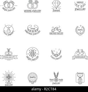Jewellery logo necklace luxury icons set. Outline illustration of 16 jewellery logo necklace luxury vector icons for web Stock Vector