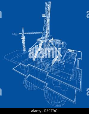 Offshore oil rig drilling platform concept. Vector Stock Vector