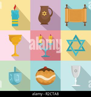 Religious dish icons set. Flat set of 9 religious dish vector icons for web isolated on white background Stock Vector