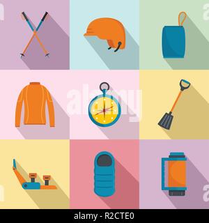 Hike way icons set. Flat set of 9 hike way vector icons for web isolated on white background Stock Vector