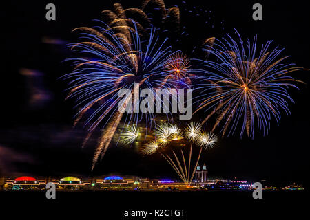 Fireworks over Navy Pier in Chicago Stock Photo