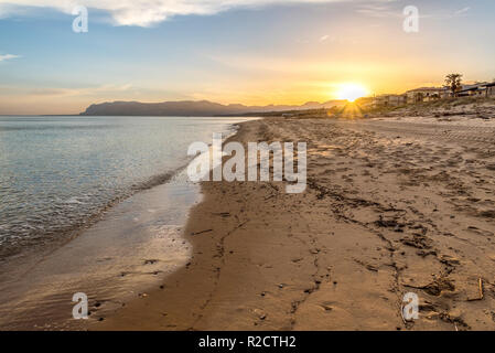 Sunrise on the beach of Alcamo Marina in Sicily, Italy