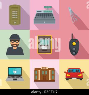 Robbery icons set. Flat set of 9 robbery vector icons for web isolated on white background Stock Vector