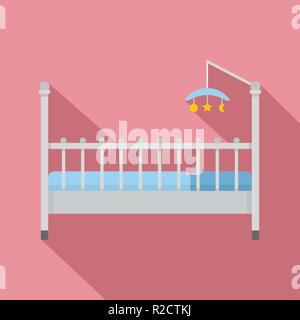 Baby bed with toys icon. Flat illustration of baby bed with toys vector icon for web design Stock Vector