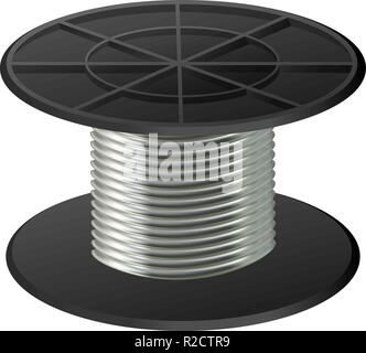 Silver cable coil mockup. Realistic illustration of silver cable coil vector mockup for web design isolated on white background Stock Vector