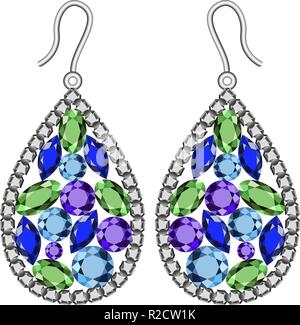 Gemstones earrings mockup. Realistic illustration of gemstones earrings vector mockup for web design isolated on white background Stock Vector