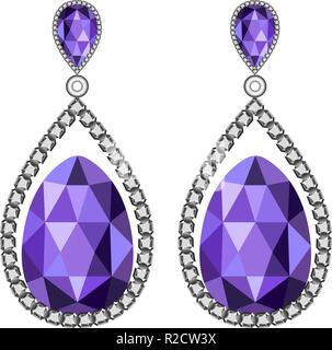 Amethyst earrings mockup. Realistic illustration of amethyst earrings vector mockup for web design isolated on white background Stock Vector