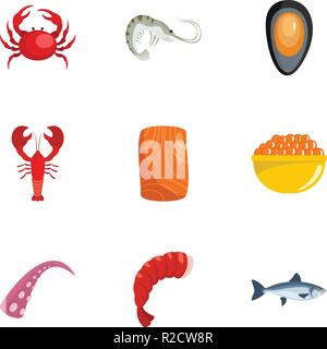 Coastal life icons set. Cartoon set of 9 coastal life vector icons for web isolated on white background Stock Vector