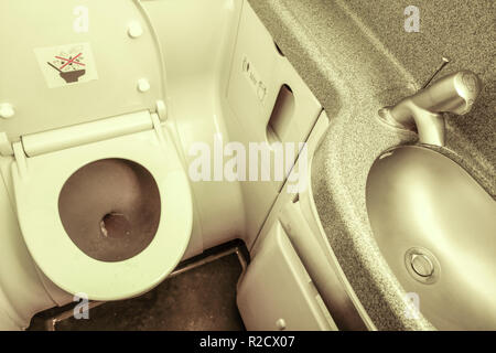 Boeing 737 airplane toilet interior Stock Photo