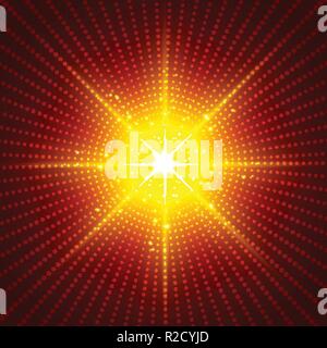 Abstract technology futuristic red neon radial light burst effect on dark background. Digital elements circles halftone. Vector illustration Stock Vector