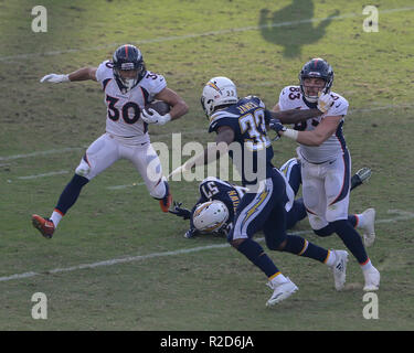 November 18, 2018 Carson, CALos Angeles Chargers linebacker Uchenna  Nwosu #42 during the NFL Denver Broncos vs Los Angeles Chargers at the  Stubhub Center in Carson, Ca on November 18, 2018 (Photo