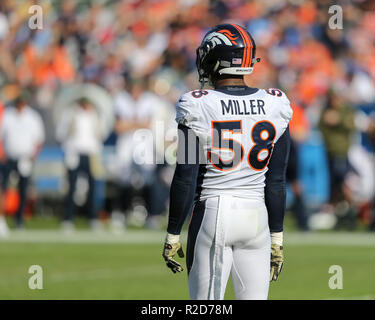 Carson, CA. 18th Nov, 2018. Denver Broncos outside linebacker Von Miller #58 during the NFL Denver Broncos vs Los Angeles Chargers at the Stubhub Center in Carson, Ca on November 18, 2018 (Photo by Jevone Moore) Credit: csm/Alamy Live News Stock Photo