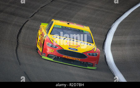 Homestead, Fla, USA. 18th Nov, 2018. Joey Logano, driver of the (22) Shell Ford, races during the Monster Energy NASCAR Cup Series Ford EcoBoost 400 Championship at the Homestead-Miami Speedway in Homestead, Fla. Mario Houben/CSM/Alamy Live News Stock Photo