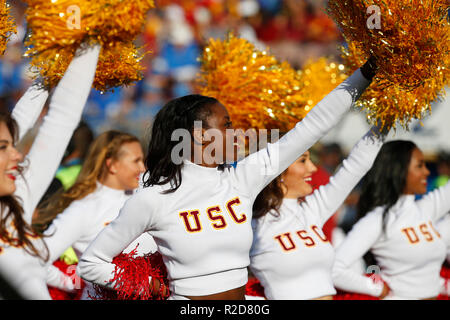 November 17, 2018 USC Trojans cheerleaders during the football game between the USC Trojans and the UCLA Bruins at the Rose Bowl in Pasadena, California. Charles Baus/CSM Stock Photo