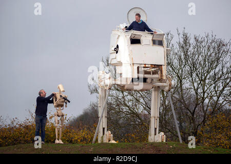 Ashburton, Devon, UK. 16th Nov 2018. The force has not been with a Star Wars fan after council jobsworths told him an £12000 lifesized replica of an Imperial scout walker in his field must be removed. Paul Parker has the intricate model of the sci fi military hardware which featured in Return of the Jedi set up by the side of the A38 a mile outside Ashburton, Devon. He put it there to create a local landmark and talking point and to create a interest in the market town. But he was saddened to receive an enforcement letter from Teignbridge District Council saying he had 21 days to remove it bec Stock Photo