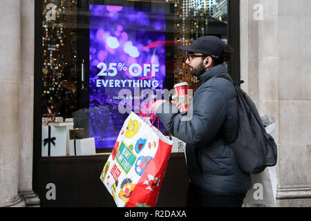 Oxford Street, London, UK 19 Nov 2018 - Stores on LondonÕs Oxford Street gets ready for Black Friday Event with huge savings. Black Friday (on 23 November 2018) is a shopping event originating from the US where retailers slash prices on the day after the Thanksgiving holiday.  Credit: Dinendra Haria/Alamy Live News Stock Photo