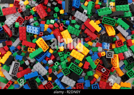 Pile of child's building blocks in multiple colours Stock Photo