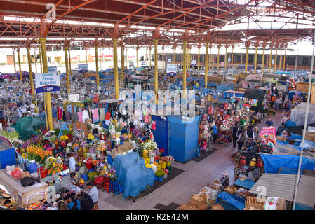 Arequipa, Peru - October 7, 2018: Fresh fruit and vegetable produce on sale in the central market, Mercado San Camilo Stock Photo