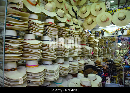 Arequipa, Peru - October 7, 2018 - Traditional Arequipenan hats for sale at a stall in the San Camileo central market Stock Photo