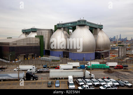 Digester Eggs of the Newtown Creek Wastewater Treatment Plant, Brooklyn, New York City. Stock Photo