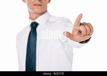 partial view of businessman gesturing isolated on white Stock Photo - Alamy