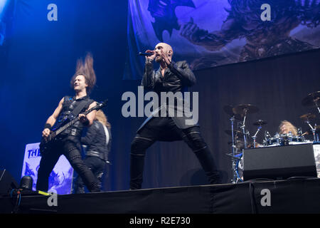BRATISLAVA, SLOVAKIA - NOV 13, 2018: Beast in Black, the Finnish symphonic metal band, performs a live concert at the Decades: Europe Tour 2018 Stock Photo