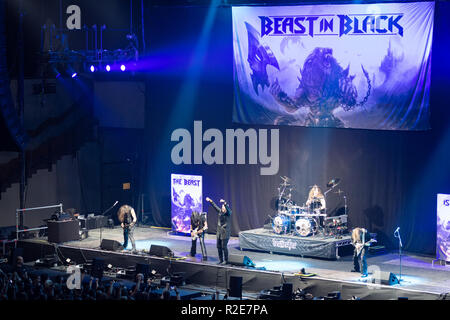 BRATISLAVA, SLOVAKIA - NOV 13, 2018: Beast in Black, the Finnish symphonic metal band, performs a live concert at the Decades: Europe Tour 2018 Stock Photo