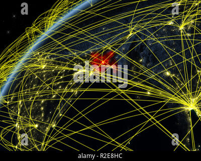 Bangladesh on model of planet Earth at night with international networks. Concept of digital communication and technology. 3D illustration. Elements o Stock Photo