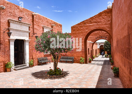 Arequipa, Peru - October 7, 2018: Interior courtyards of the Monastery of Santa Catalina de Siena, a UNESCO world heritage site Stock Photo