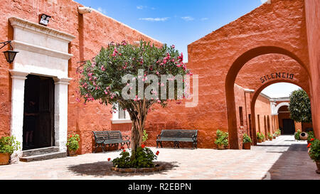 Arequipa, Peru - October 7, 2018: Interior courtyards of the Monastery of Santa Catalina de Siena, a UNESCO world heritage site Stock Photo