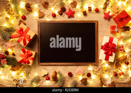 Christmas lights on wooded background Stock Photo