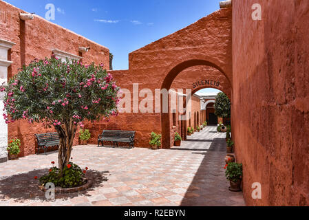 Arequipa, Peru - October 7, 2018: Interior courtyards of the Monastery of Santa Catalina de Siena, a UNESCO world heritage site Stock Photo