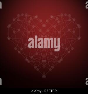 The geometric shape of the heart. Valentines day. Lines and points. Red card. Stock Vector