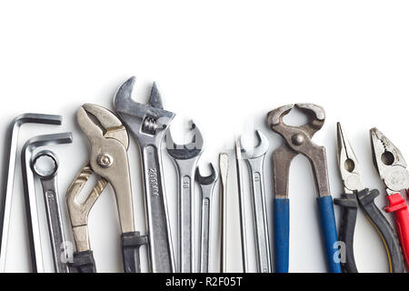 Set of tools. Hand tools for craftsmen isolated on white background. Stock Photo