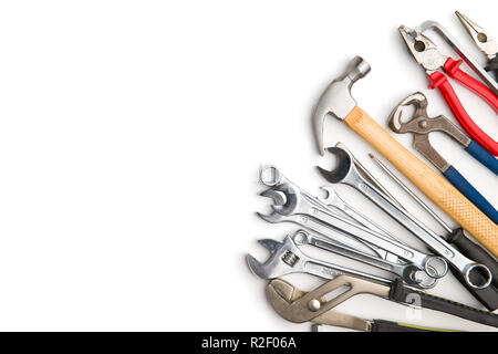 Set of tools. Hand tools for craftsmen isolated on white background. Stock Photo