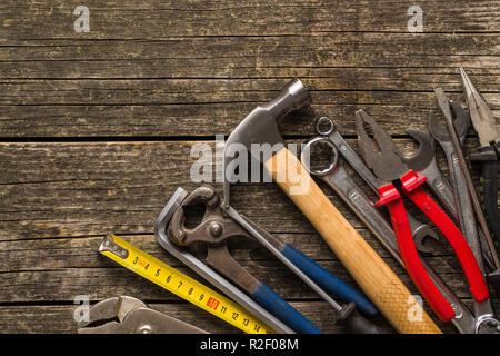 Set of tools. Hand tools for craftsmen. Top view. Flat view. Stock Photo