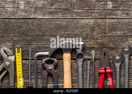 Set of tools. Hand tools for craftsmen. Top view. Flat view. Stock Photo