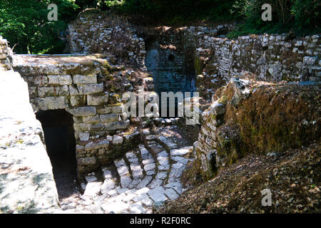 Panoramic view to ruins of Lion Gate ancient town of Butrint near Sarande, Albania Stock Photo