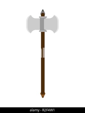 Battle ax weapon isolated. Double blade. Old medieval axe for warriors. Stock Vector