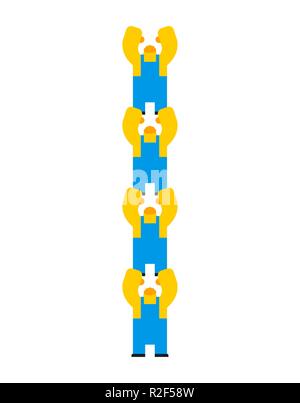 Builders team. Workers stand on each other. stand on their shoulders Stock Vector