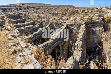 The underground aqueduct at the Greek island of Delos, bith place of ancient god Apollo. Aegean Sea, Mediterranean Sea. Stock Photo