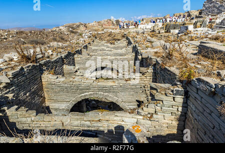 The underground aqueduct at the Greek island of Delos, bith place of ancient god Apollo. Aegean Sea, Mediterranean Sea. Stock Photo