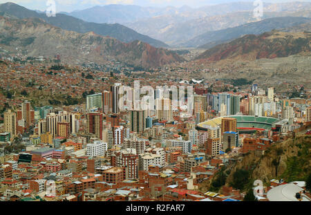 Spectacular aerial view of La Paz as seen from the cable car, La Paz, Bolivia, South America Stock Photo