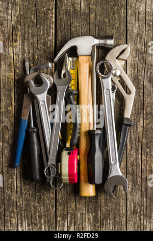 Set of tools. Hand tools for craftsmen. Top view. Flat view. Stock Photo
