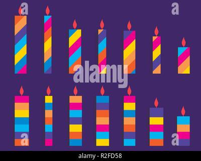Set of colored candles. Striped candles in flat style. Vector illustration Stock Vector