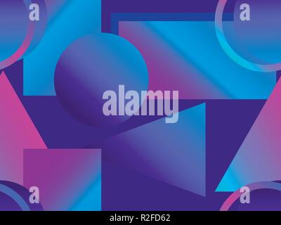 Memphis seamless pattern. Asymmetrical geometric objects gradient in the style 1980s. Vector illustration Stock Vector