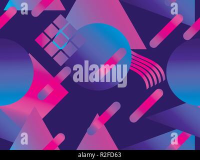 Memphis seamless pattern. Asymmetrical geometric objects gradient in the style 1980s. Vector illustration Stock Vector